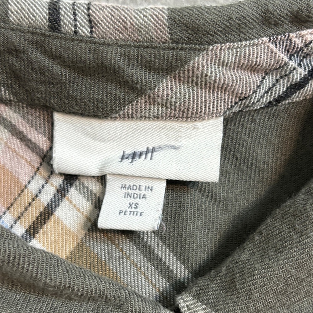 J Jill Olive Green Plaid Button Down women's Shirt Petite XS Long Sleeve - Picture 3 of 8